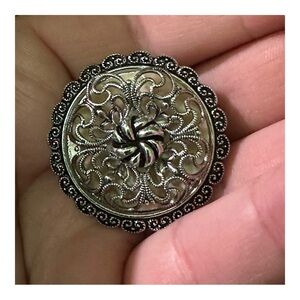 Vintage West Germany Black & Silver Filigree Flower Scarf Clip 1.5 in Elegant